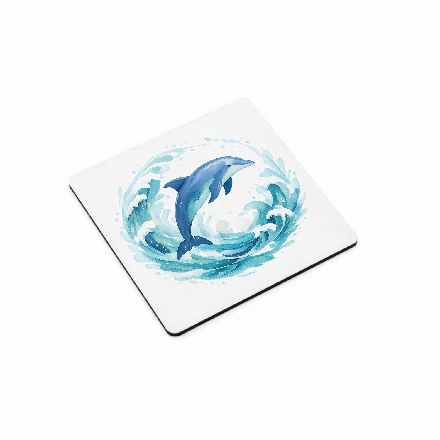 Mr Cadeautjes MDF magnetische fotolijst vierkant 9,5 - design Een cirkelvormige waterwerveling rond een springende zeeschi | cadeau Wit