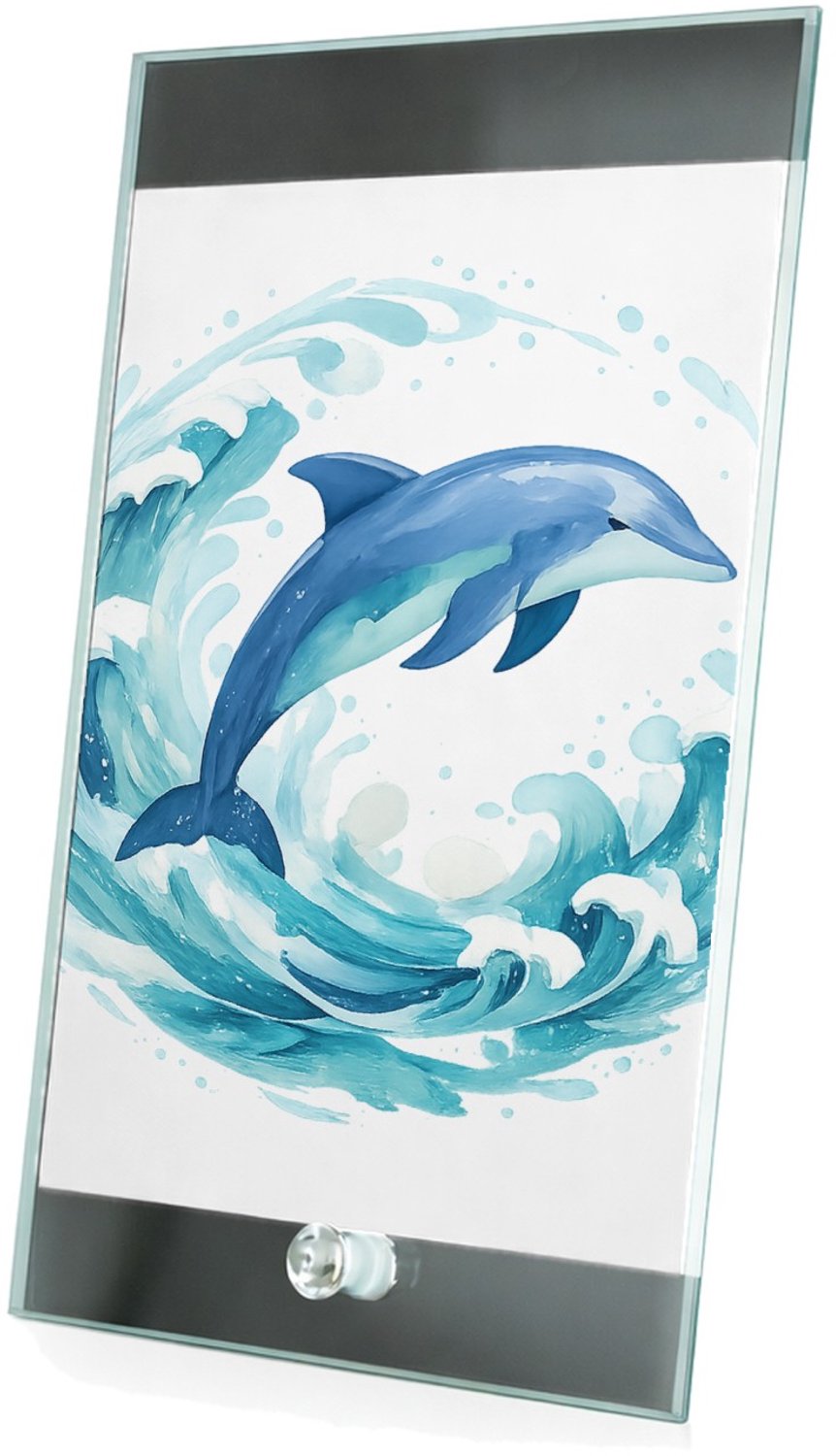 Mr Cadeautjes Glasframe 15 x 23 - design Een cirkelvormige waterwerveling rond een springende zeeschi | cadeau Wit