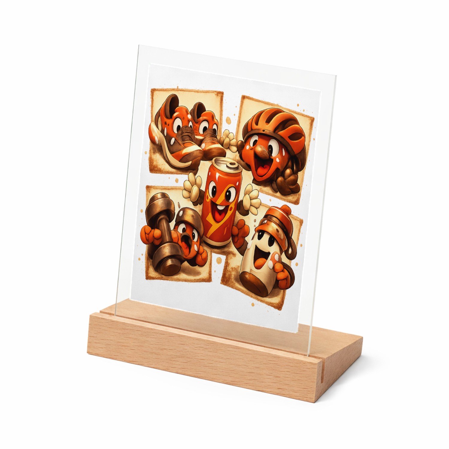 Mr Cadeautjes Glasframe met vaste tekst - design Een collage van sportieve gereedschappen die uitgeput en vro | cadeau Wit