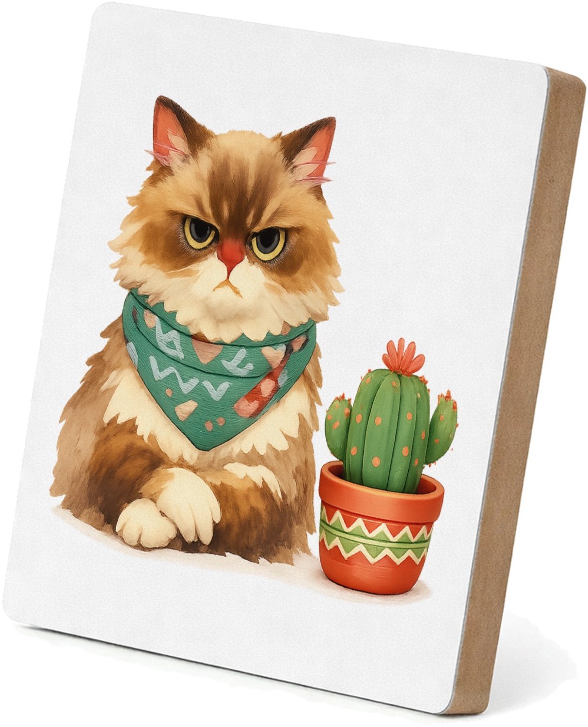 Mr Cadeautjes MDF staande fotolijst 15,2 x 15,2 - design Een norse egel met een kleine bloempot vol stekelige vetplan | cadeau Wit