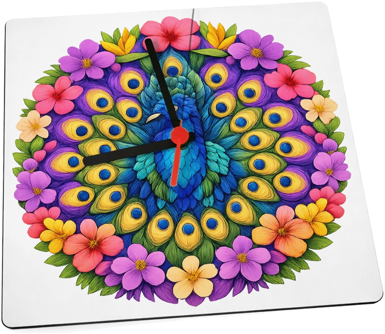 Mr Cadeautjes Klok 19 x 19 - design Een majestueuze mandala van tropische bladeren en bloemen ro | cadeau Wit