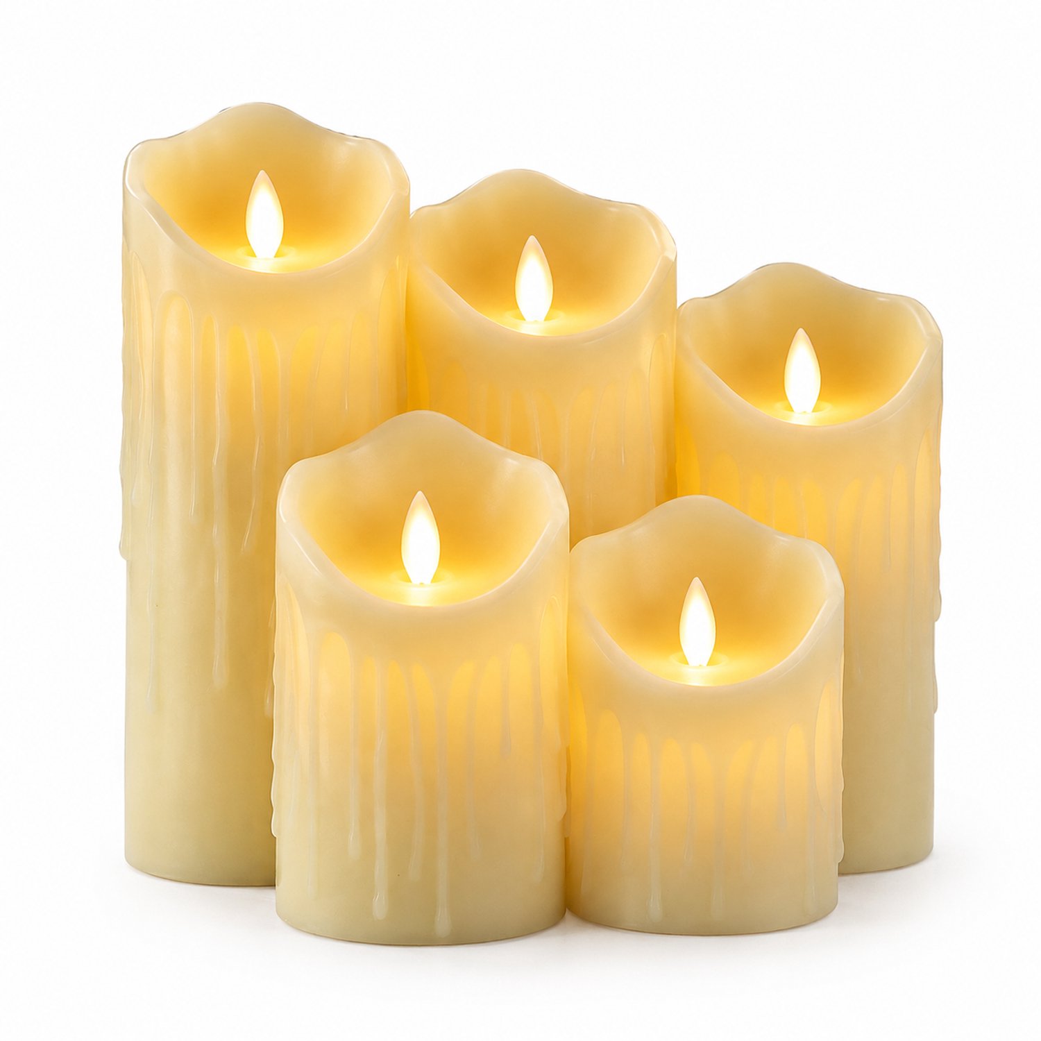 SWGOTA led kaarsen - decoratieve LED-kaars, diameter 7,5 x hoogte 12,5 cm, warm licht, schuine rand en druipwasvorm, werkt op AA-batterijen Ivoorwit
