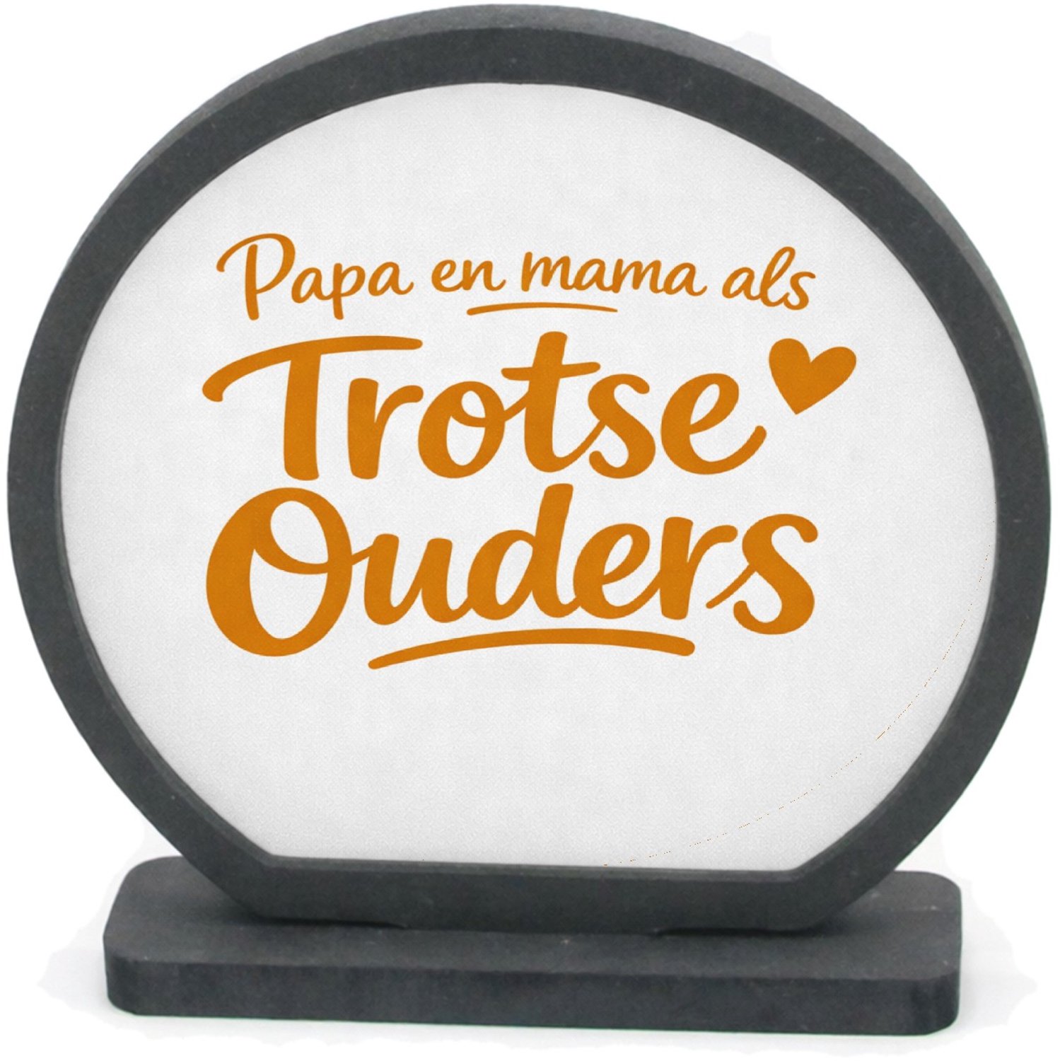 Mr Cadeautjes Houten fotolijst rond met MDF inleg - design Een speelse kraamcadeau-tekst met een enkel minimalistisch s | cadeau Wit