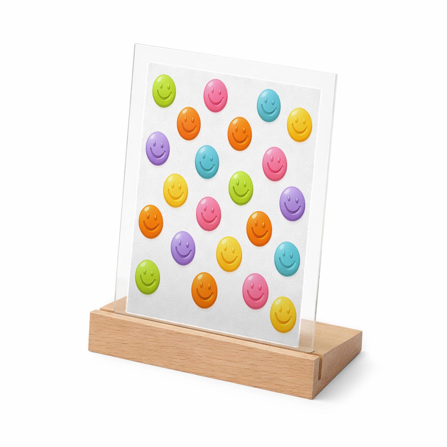 Mr Cadeautjes Glasframe met vaste tekst - design Een set van ronde fruit-icoontjes met glimlachende gezichten | cadeau Wit