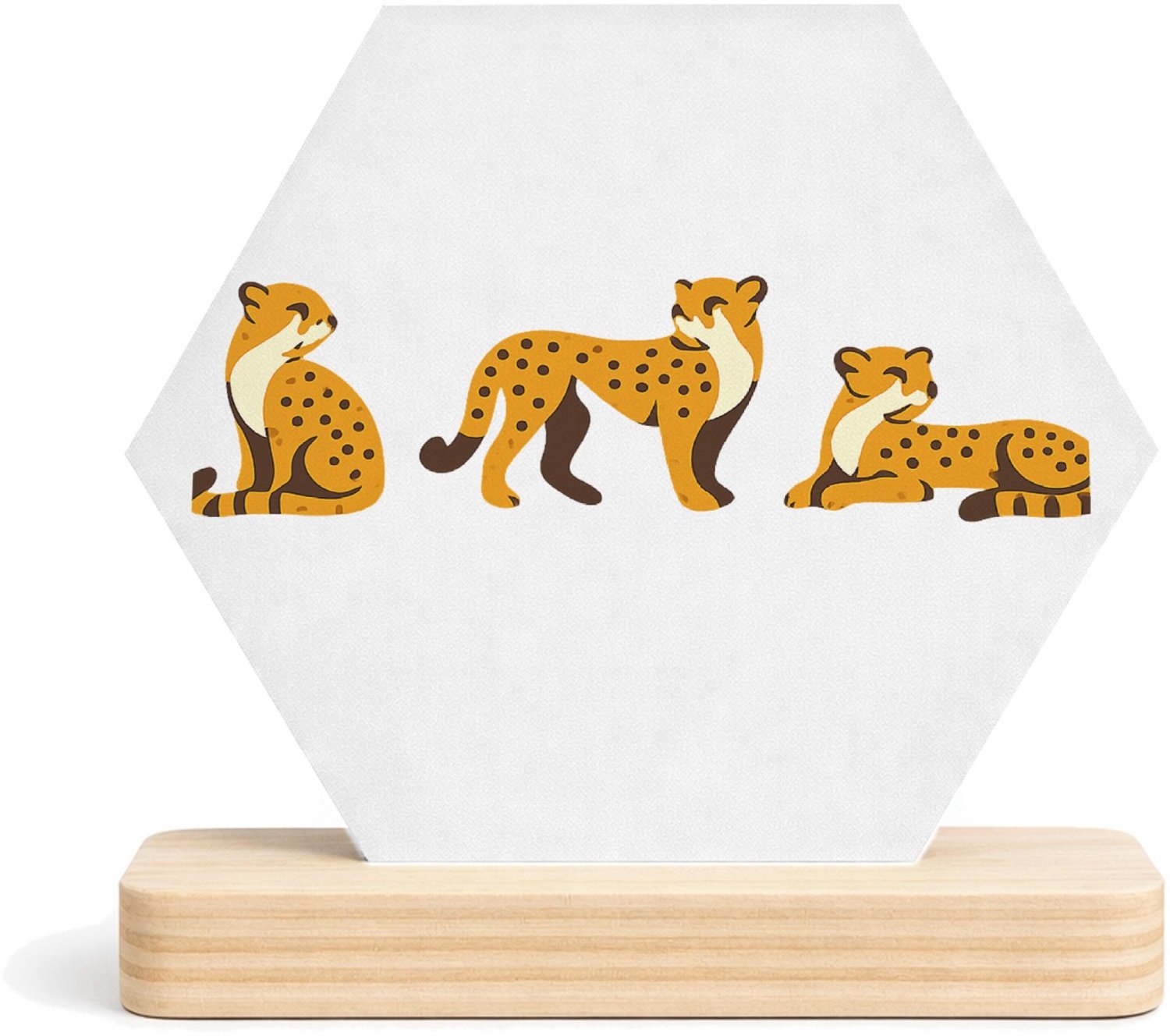 Mr Cadeautjes MDF fotolijst/inleg hexagon 14 x 13 - design Een rustige reeks kleine dieren in verschillende poses met v | cadeau Wit