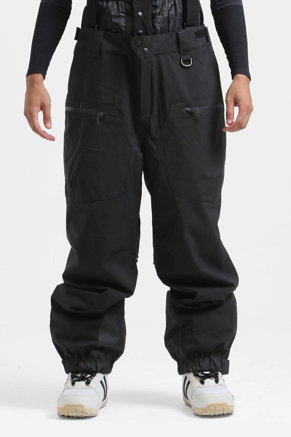 GSOU SNOW Gevoerde baggy ski- en snowboardbroek met afneembare bretels 15K waterdicht Zwart