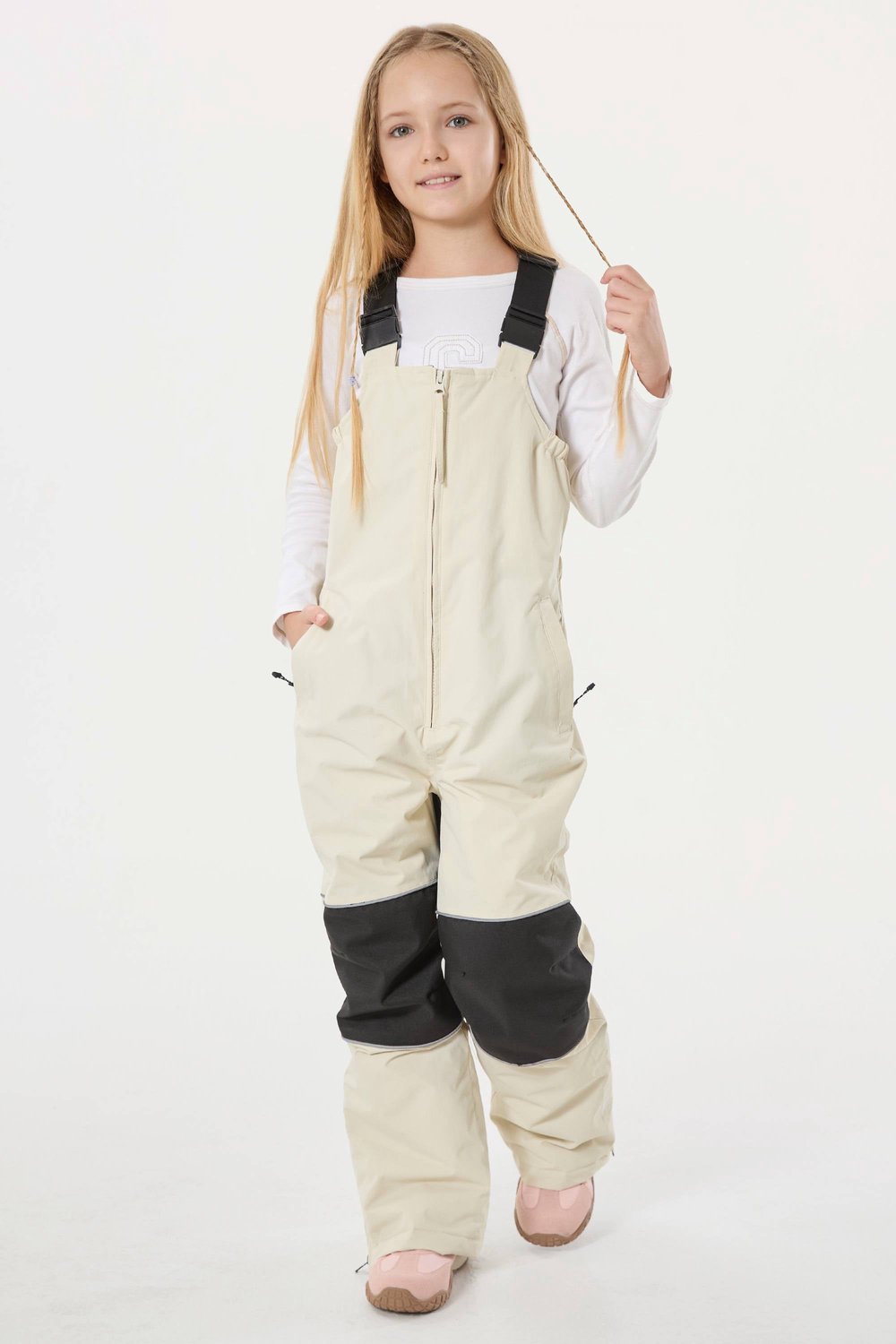 GSOU SNOW Waterdichte ski- en snowboardbroek met bretels voor kinderen 15K waterdicht Gebroken jaar Creme