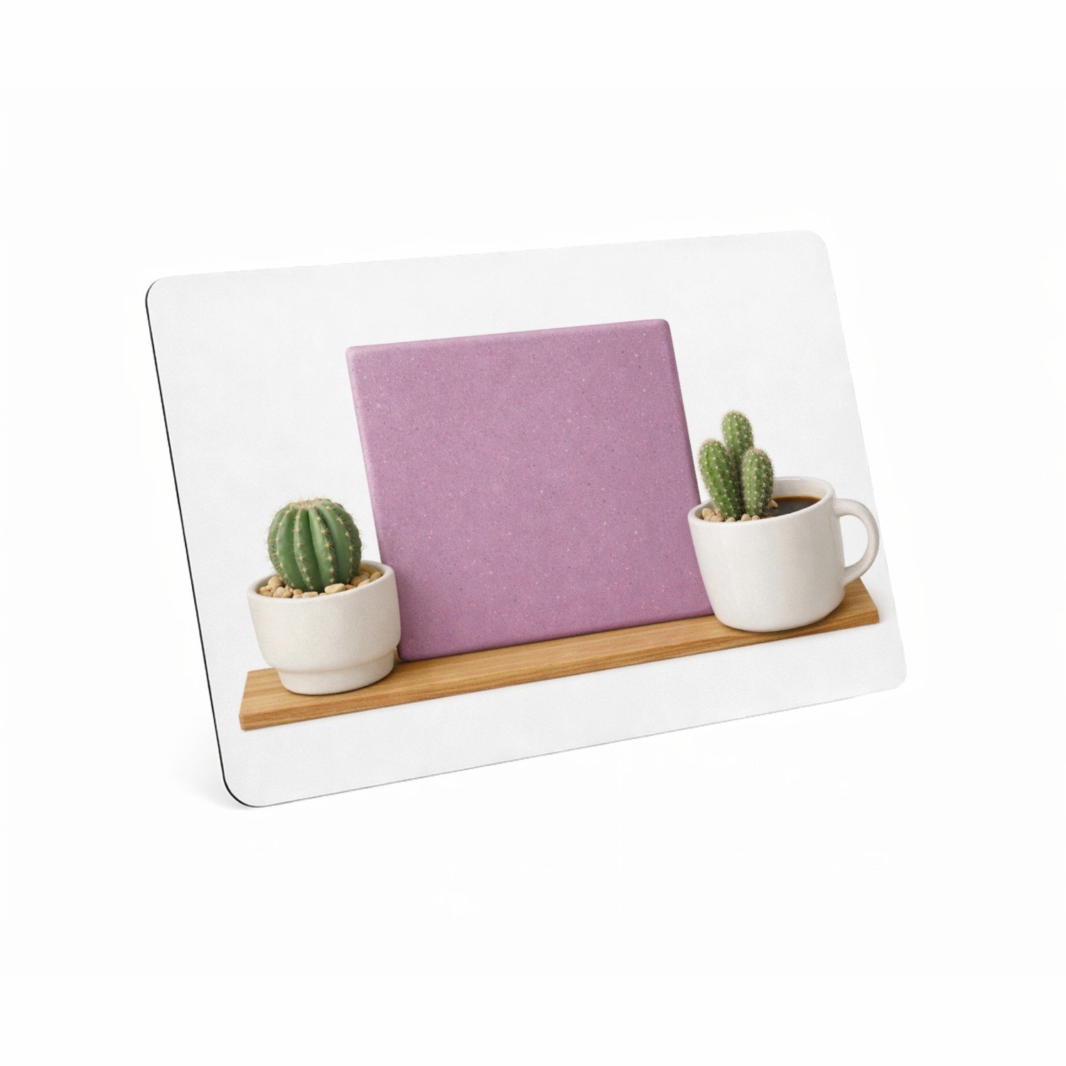 Mr Cadeautjes MDF magnetische fotolijst 28 x 19 - design Een minimalistische koffiemok met twee kleine cactussen en e | cadeau Wit