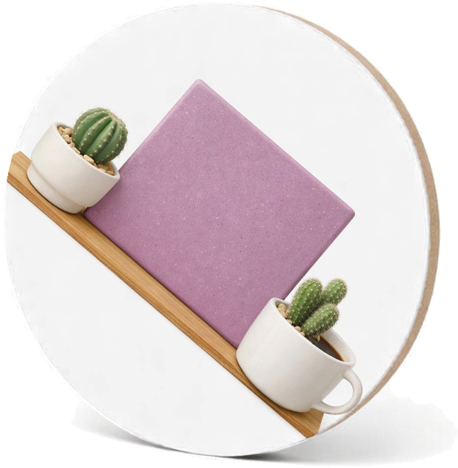 Mr Cadeautjes MDF fotolijst - design Een minimalistische koffiemok met twee kleine cactussen en e | cadeau Wit