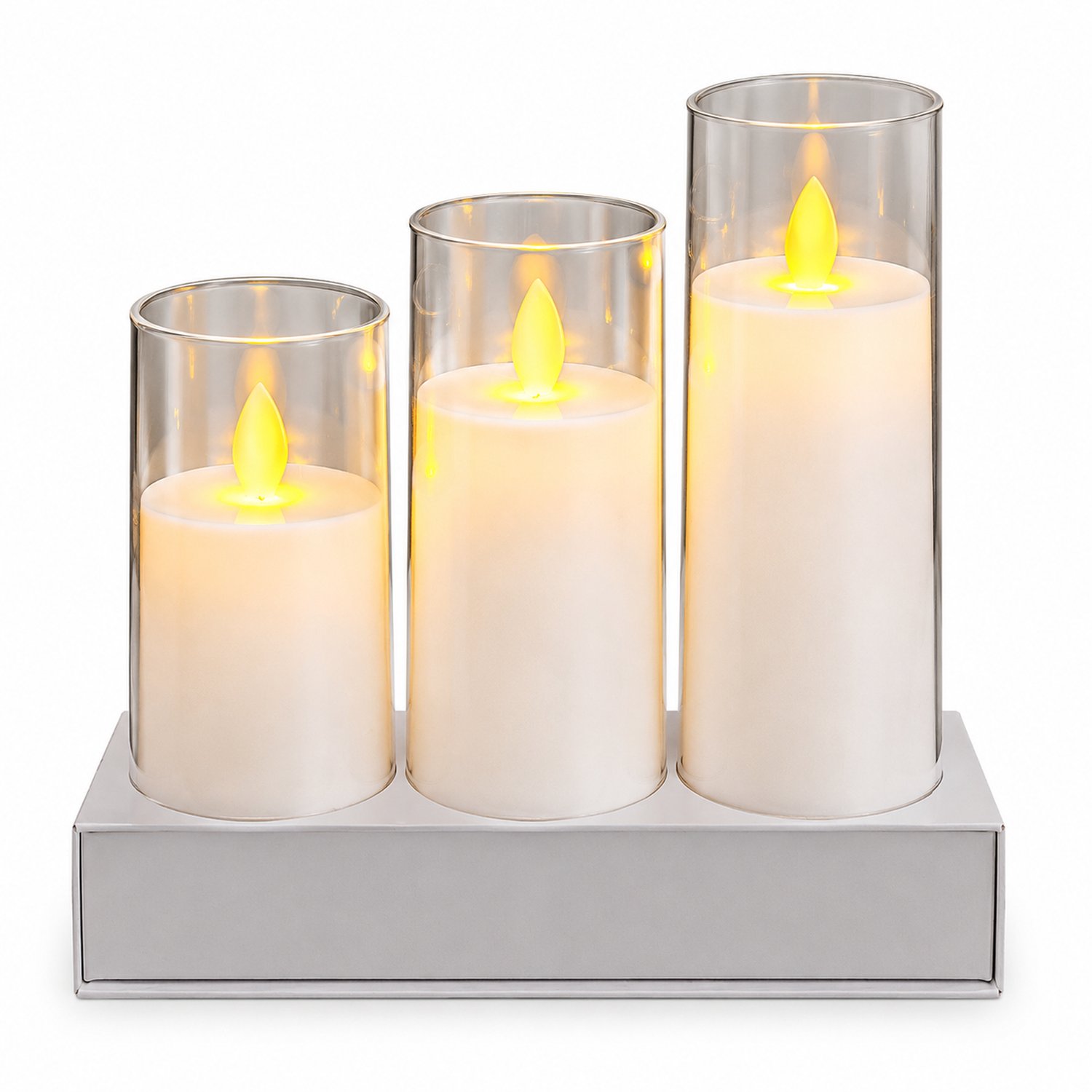 SWGOTA led kaarsen met bewegende vlam - set van 3, wit, transparante cilindervormige kappen, voor feest- en verjaardagsdecoratie