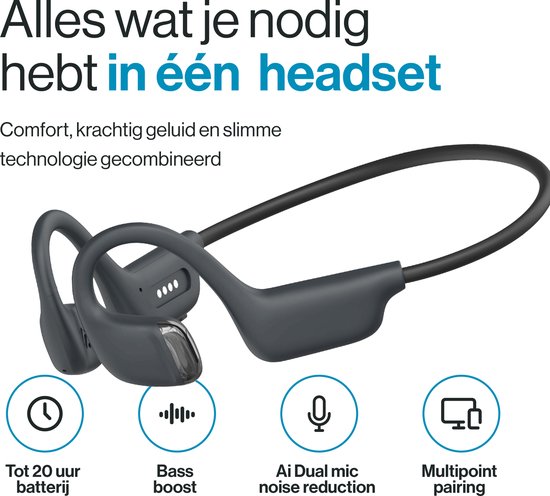 REBØNE® Beam Open Ear Oortjes - Sport Oortjes Draadloos - Open Ear Koptelefoon - Hardloop Oortjes met Nekband - Bluetooth 5.4 - IPX5 - Zwart