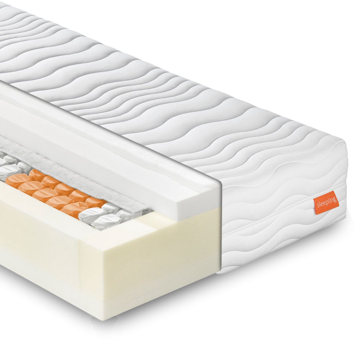 Sleepling Innovation 320 matras pocketvering 140x200 cm - hardheid H2, zacht - hoogte 25 cm - 7 zones met comfortschuim - wasbare hoes - OEKO-TEX - Made in EU wit