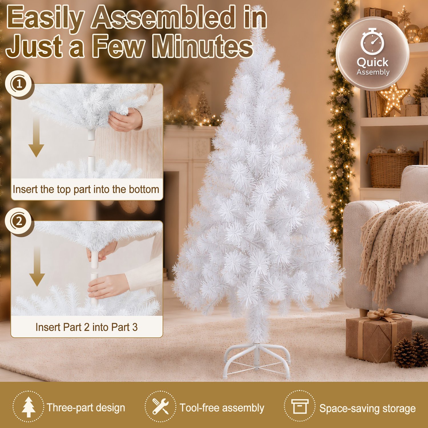 Kerstboom – 210cm Kunstkerstboom – Wit PVC – met Standaard – foto 3