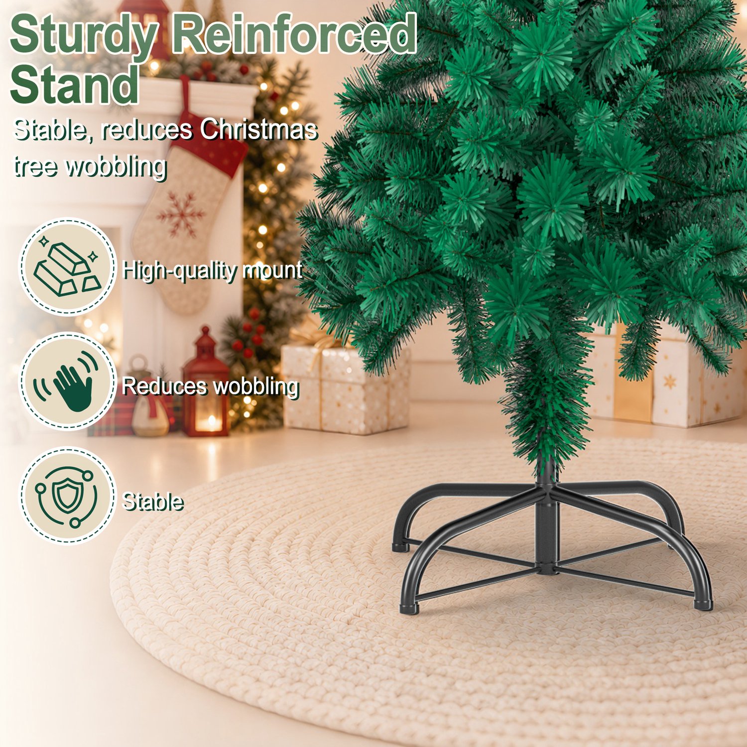 Kerstboom – 210cm Kunstkerstboom – Groen PVC met standaard – foto 5