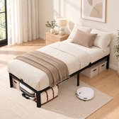 KUTAS 1 Persoons Bed 90 x 200 cm - Eenpersoonsbed - Metalen Bedframe - Grote Opbergruimte - 300 kg Draagvermogen - Extra Stevig - Stil & Antislip - Duurzaam - Minimalistisch Design - Zwart
