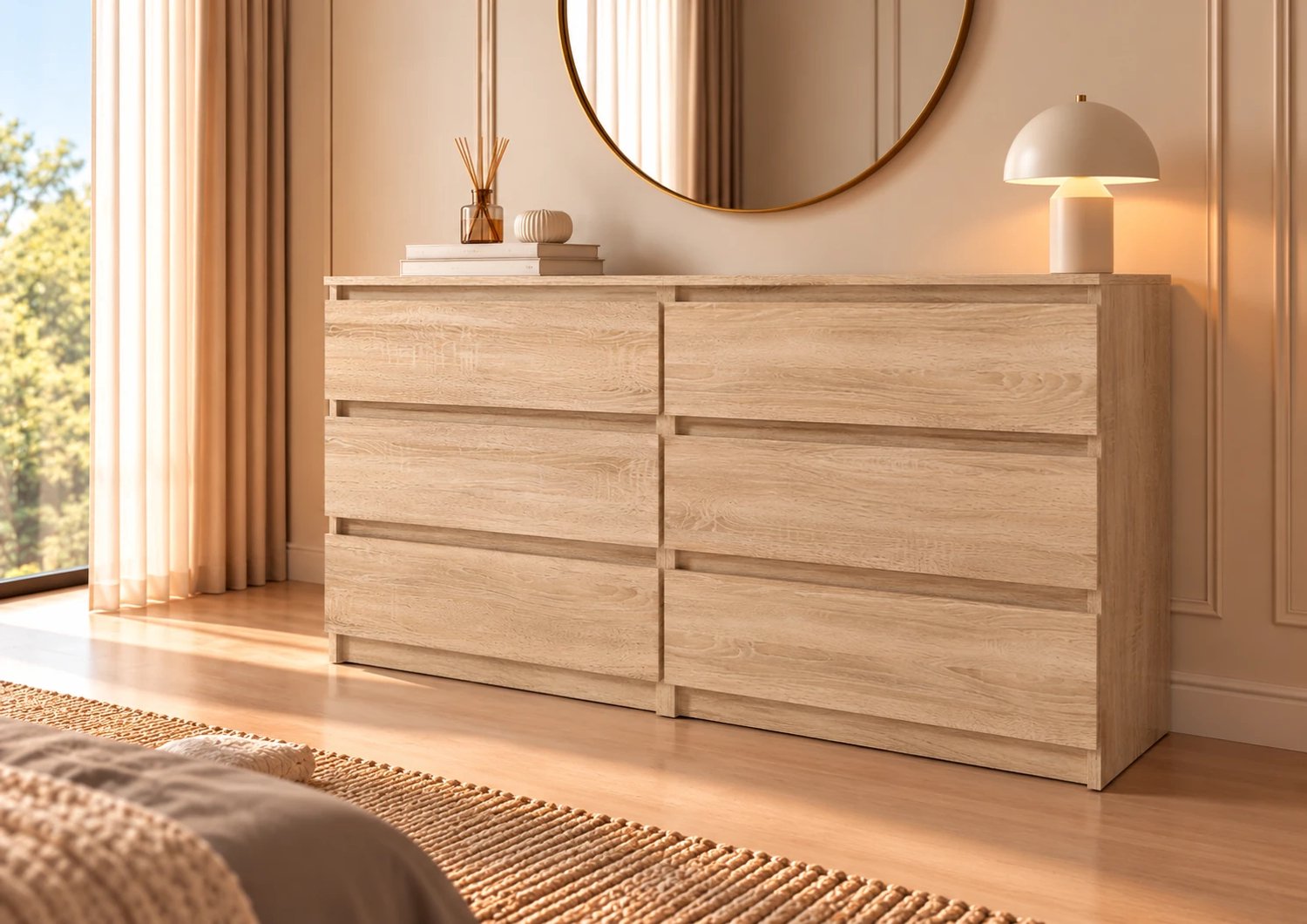 Promeubels Pro-meubels - Ladekast Stamford - Licht eiken - 138cm - 6 lades - Commode - Slaapkamer - Kast