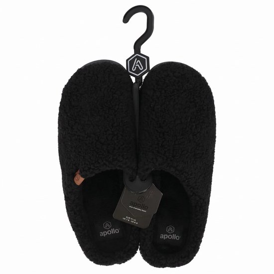 Apollo - Pantoffels heren - Zwart - Teddy Wol - Maat 45/46 - Sloffen - Sloffen heren - Pantoffels heren maat 45