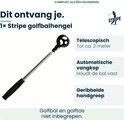 Stripe telescopische golfbalhengel met automatische vangkop en geribbelde handgreep. Tot 2 meter uitschuifbaar.