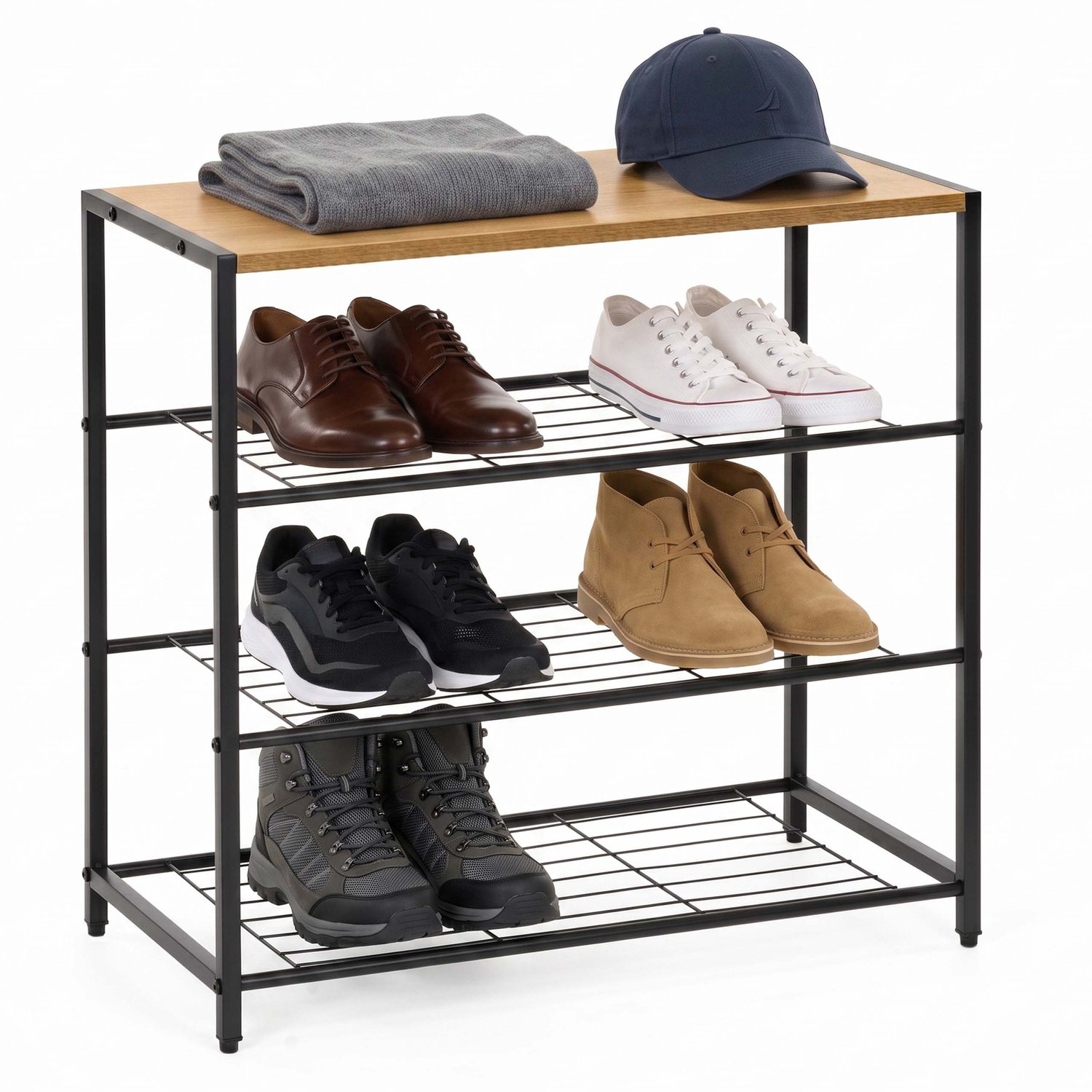 springos Schoenenrek | 4 Laags | Zwart | Naturel | 61,5 x 63 x 30 cm