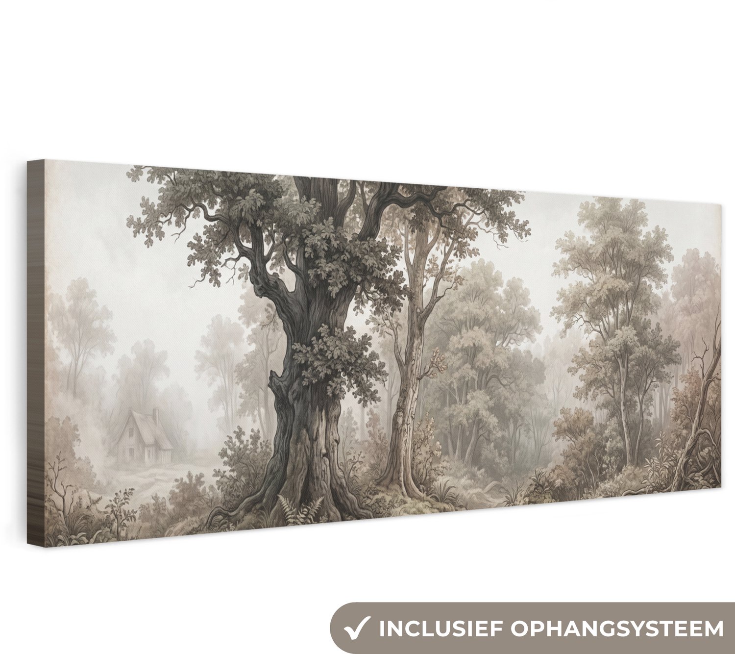 Canvas schilderij 150x50 cm - Exclusieve wanddecoratie Natuur - Bos - Eik - Muurdecoratie woonkamer - Slaapkamer decoratie - Kamer accessoires - Schilderijen op canvas groot XXL