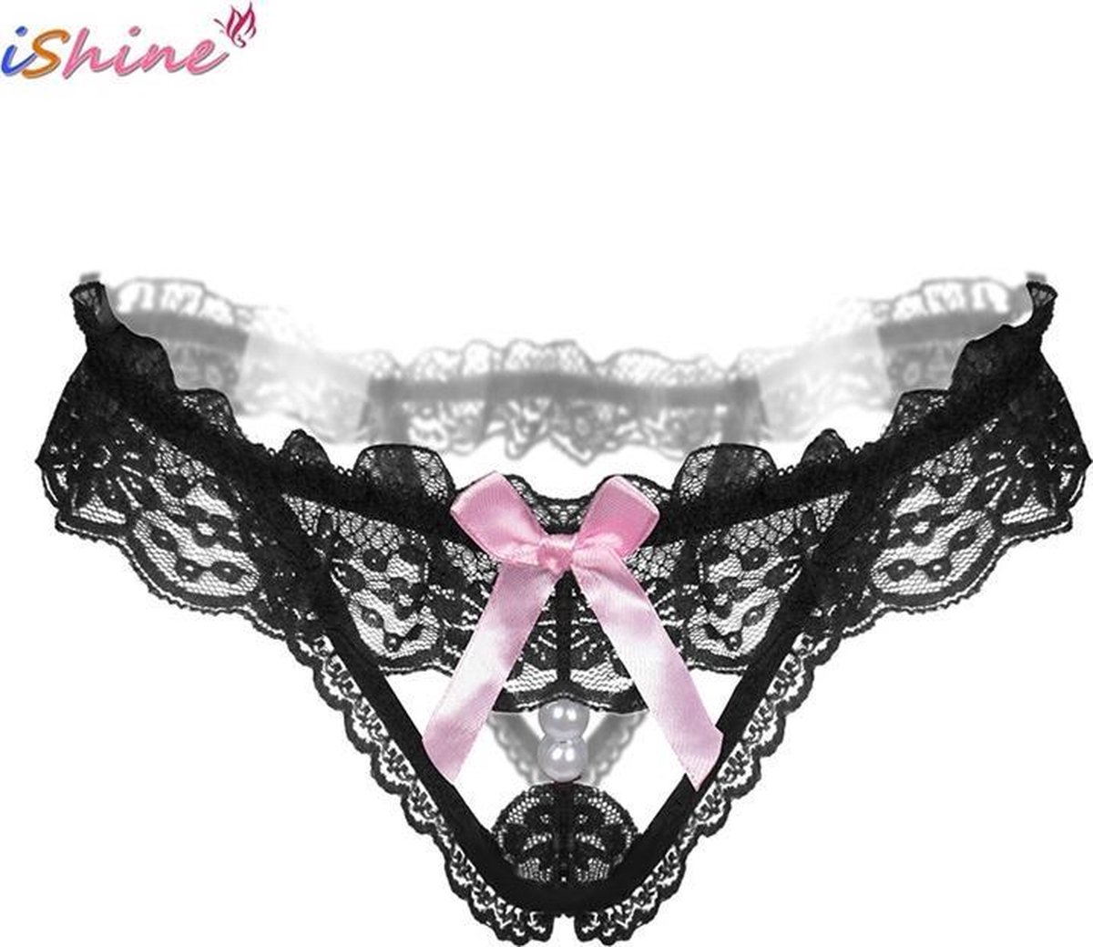 Sexy String kant met parels Zwart