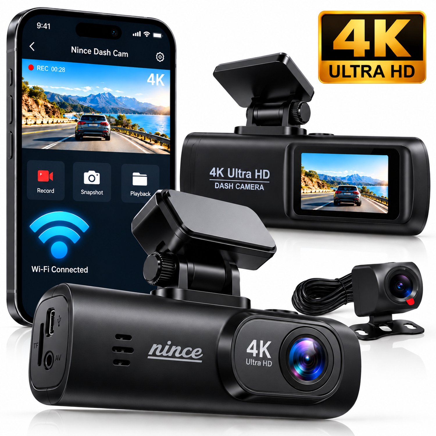 Bol.com Nince Dashcam Voor Auto van Hoge Kwaliteit - Dashcam Full HD 1080P - Voor en Achter aanbieding