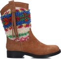 Bruine cowboylaars met kleurrijke gebreide schacht met franjes en een rits.