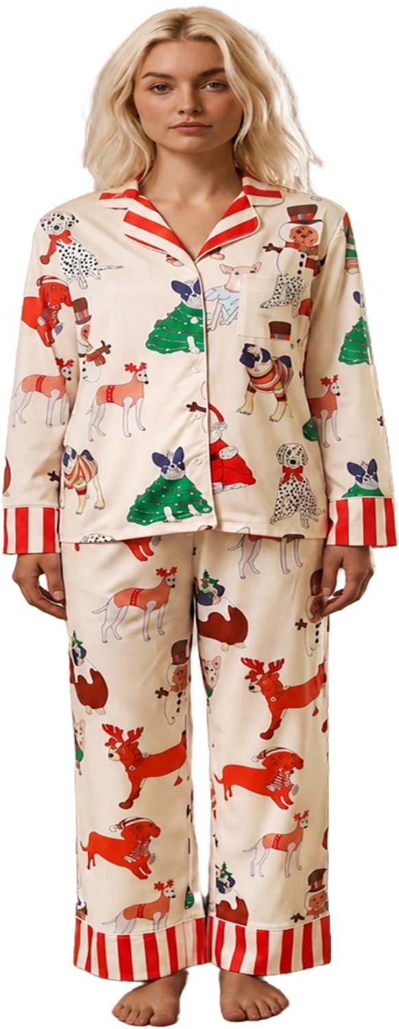 Imily Bela Dames Pyjama Set met Print, Lange Mouwen en Lange Broek Rood