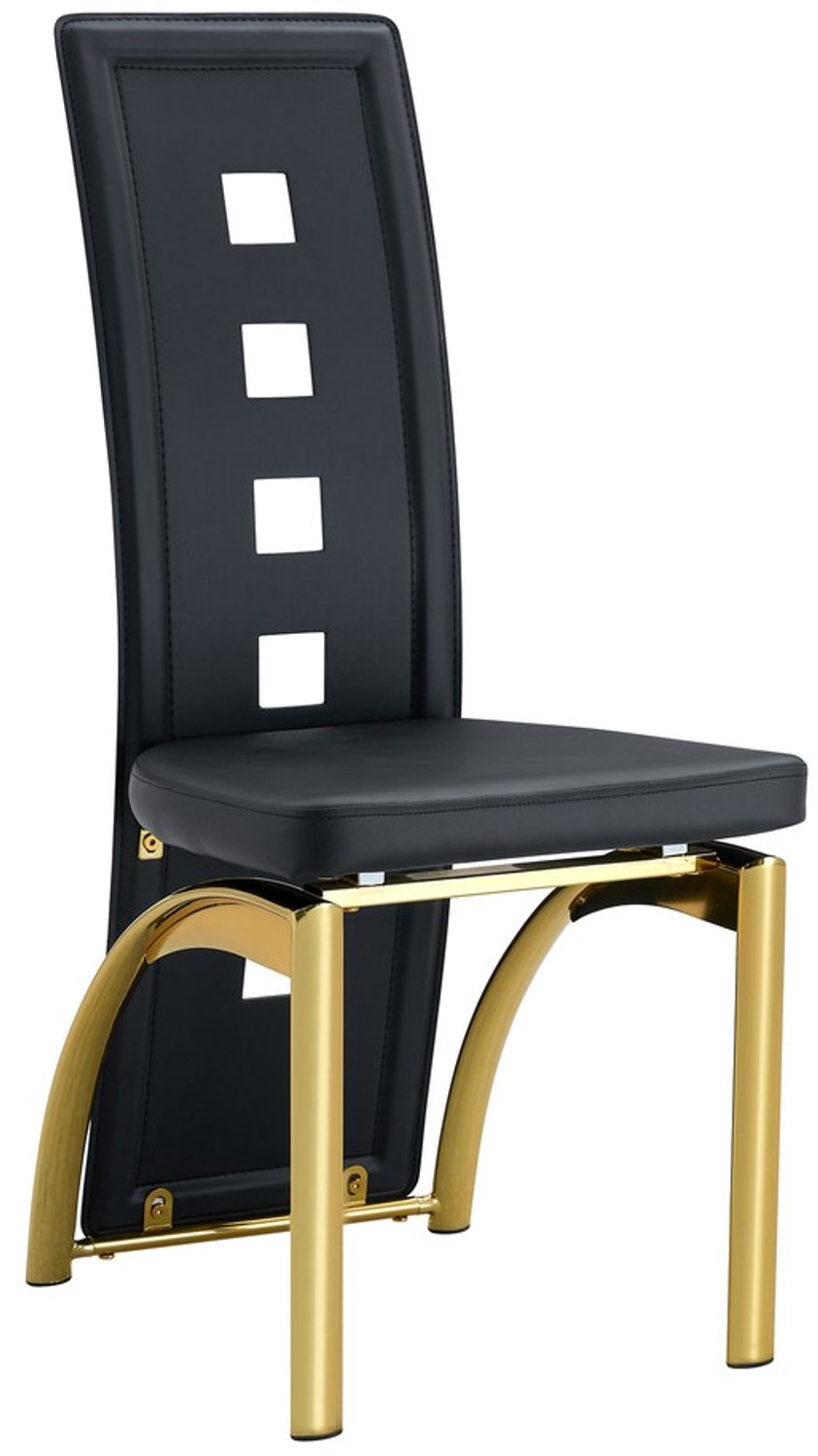 Pugsdrly Eetkamerstoelen - Set van 6 - Zwart - PU-leer - Perforatiepatroon - Goudkleurige metalen poten - Hoogte 102,5 cm - Modern design Zwart + goud