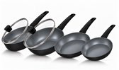 BE Living Pannenset 4-delig - Ø 24 & 28 cm Koekenpan + Ø 28 cm Hapjespan + Ø 28 cm Wokpan met Deksel - Koekenpannenset - Keramisch - Inductie Pannen - PFAS Vrij Anti Aanbak - Delight Series