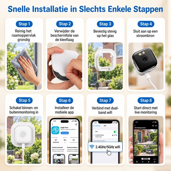 Raamcamera 2K voor Binnen naar Buiten - WiFi 2-4 en 5 GHz - Nachtzicht - Bewegingsdetectie - Tweeweg Audio - 24-7 Opname — afbeelding 3