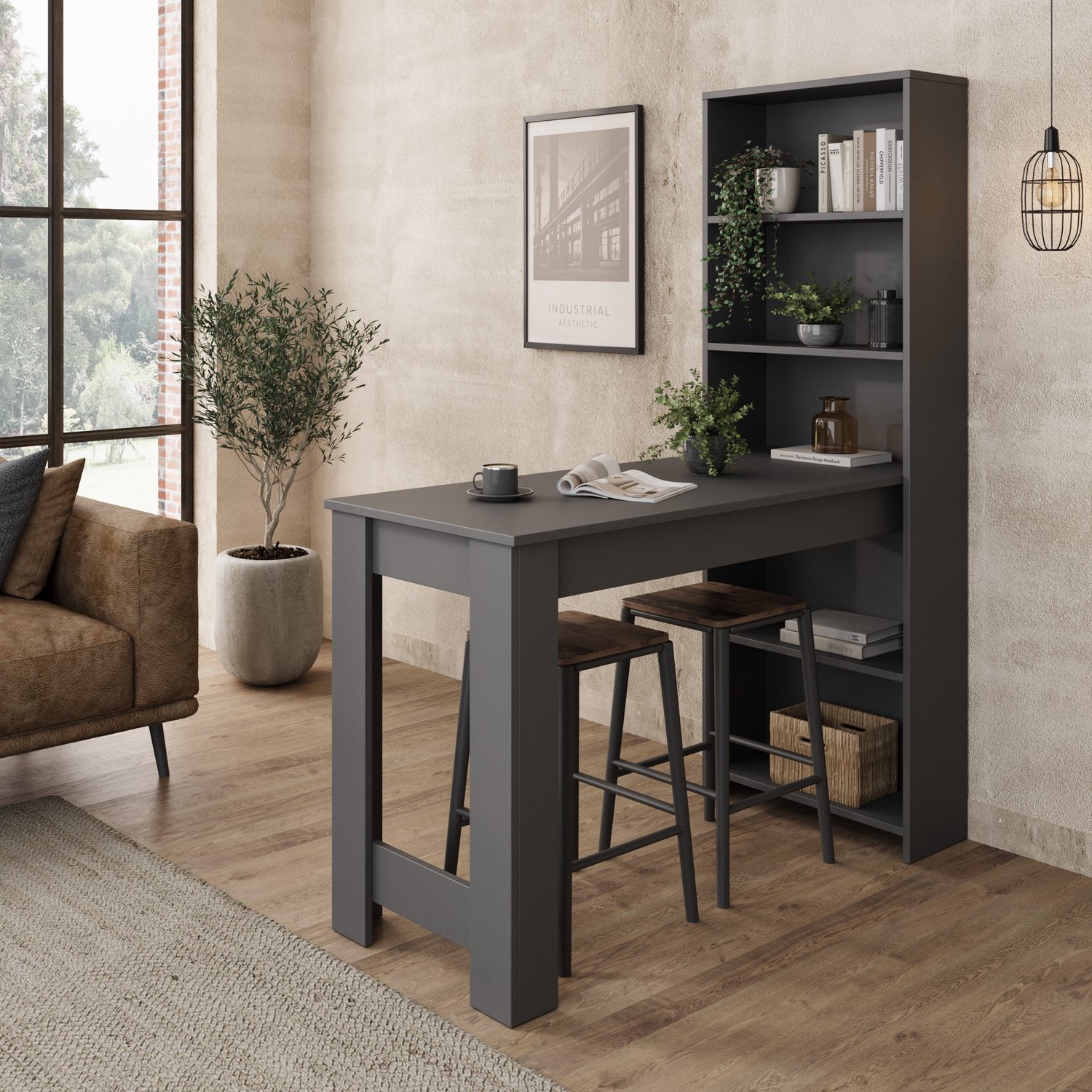 MEUBELLA Montrell - Eetkamertafel - Antraciet - 120x54x154 cm