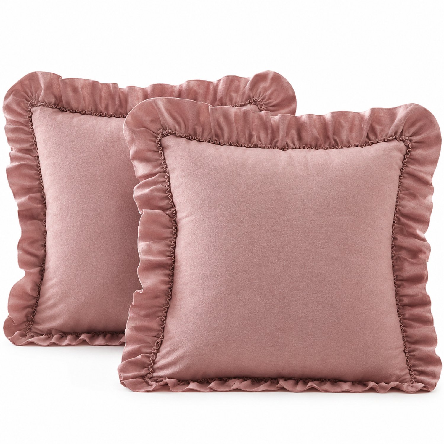SWGOTA Roze kussenhoes met ruches 45 x 45 cm - Effen polyester - Zonder binnenkussen