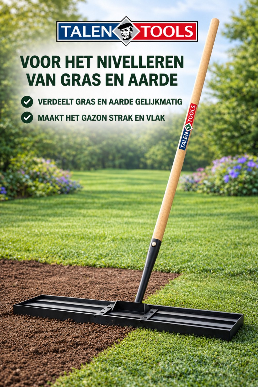Talen Tools Râteau niveleur - 70 cm - Acier revêtu - Manche en frêne
