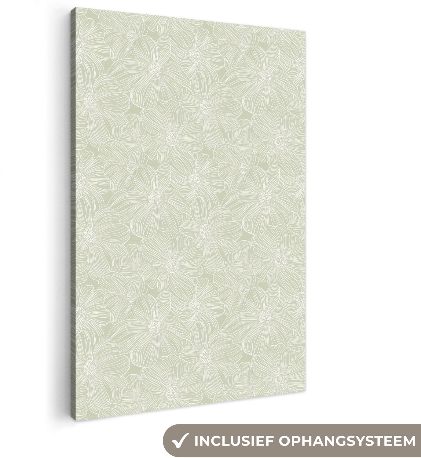 Canvas schilderij 90x140 cm - Exclusieve wanddecoratie Sereen - Bloemen - Groen - Muurdecoratie woonkamer - Slaapkamer decoratie - Kamer accessoires - Schilderijen op canvas groot XXL