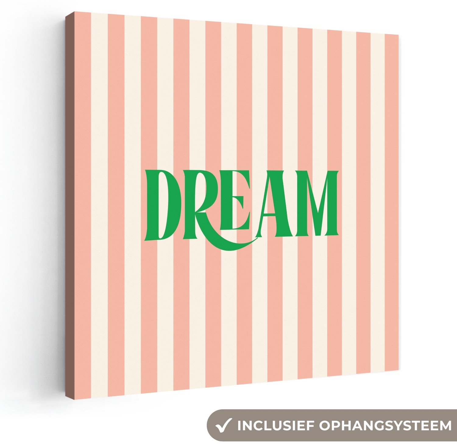 Canvas schilderij 20x20 cm - Exclusieve wanddecoratie Zachtroze - Groen - Strepen - Dream - Muurdecoratie woonkamer - Slaapkamer decoratie - Kamer accessoires - Schilderijen op canvas