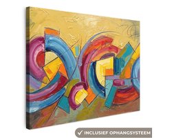 Canvas schilderij 100x70 cm - Exclusieve wanddecoratie Abstract - Cirkels - Schilderij - Kleurrijk - Dynamisch - Muurdecoratie woonkamer - Slaapkamer decoratie - Kamer accessoires - Schilderijen op canvas