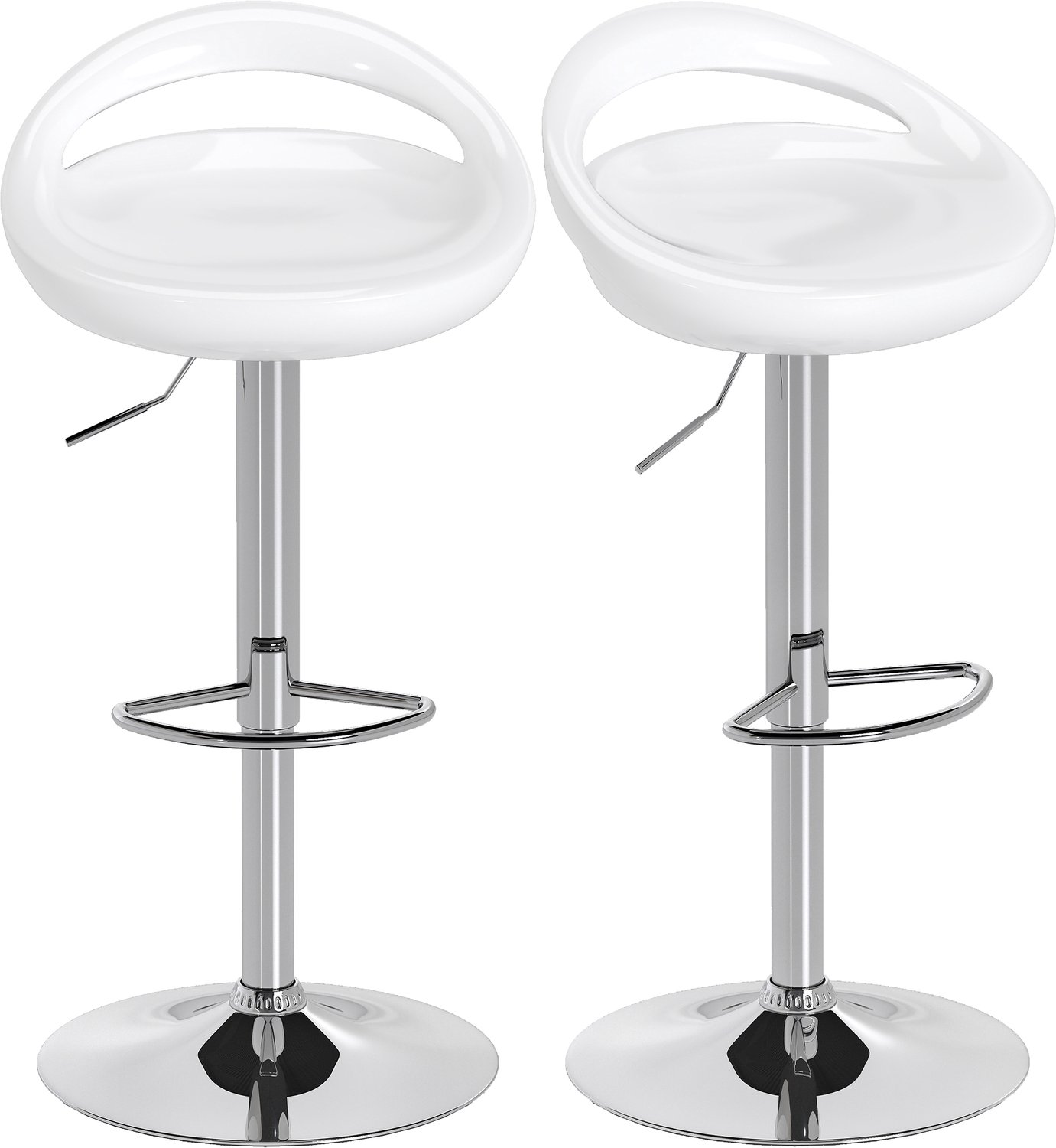 Lunpog Set van 2 ABS-kunststof barkrukken - rond - glanzende laklaag - in hoogte verstelbaar - met rugleuning en 360° draaibare voetsteun Blanc