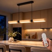 Epochglo Eetkamer Hanglamp met Afstandsbediening - Hout LED Eetkamerlamp Ø90 cm - In Hoogte Verstelbaar - 25W 1875LM - Dimbaar 3000K-6500K - Nachtlampstand - Geheugenfunctie - Voor Eettafel, Woonkamer, Slaapkamer
