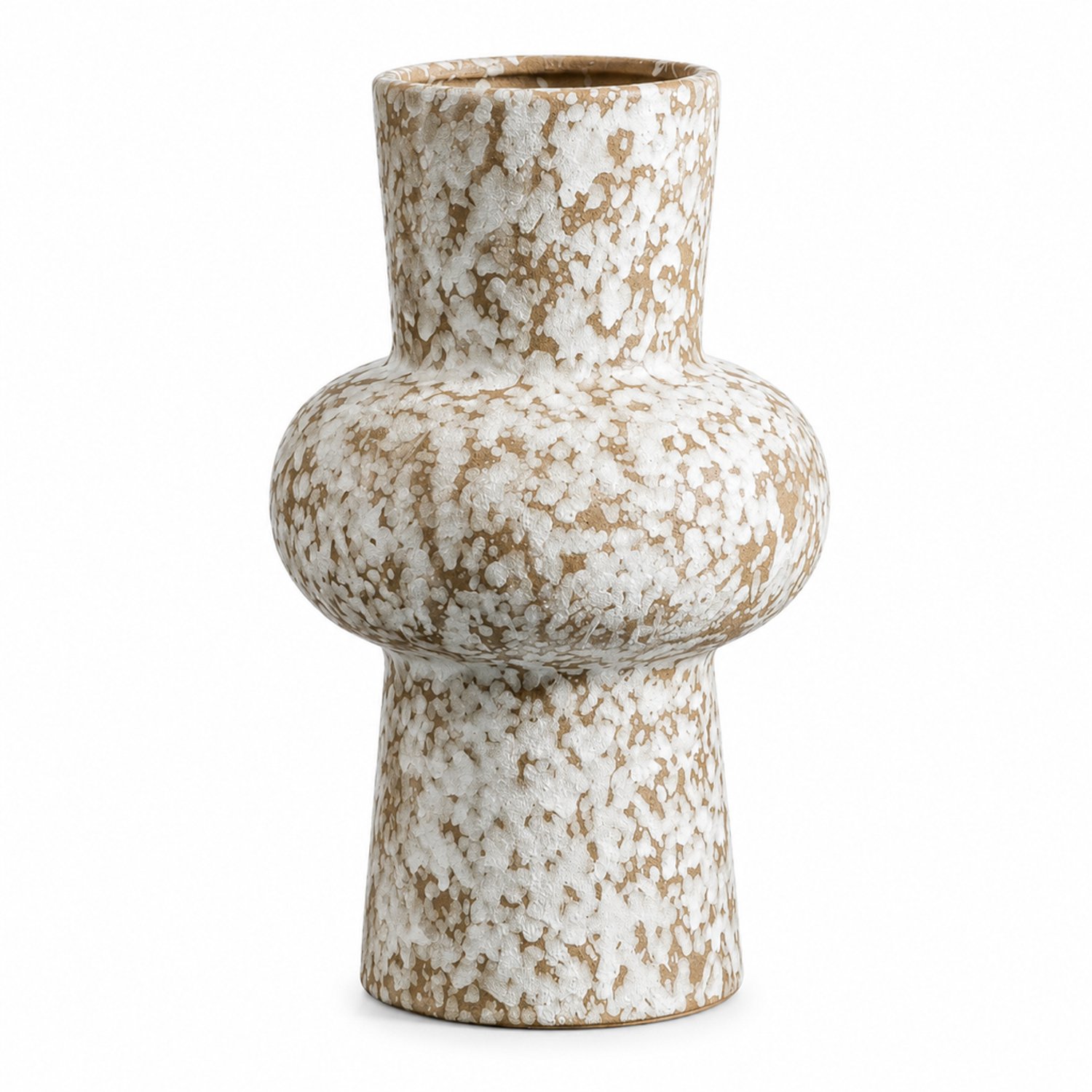SWGOTA Keramische vaas in lantaarnvorm - wit en bruin, retro wabi-sabi decoratie voor woonkamer en hal