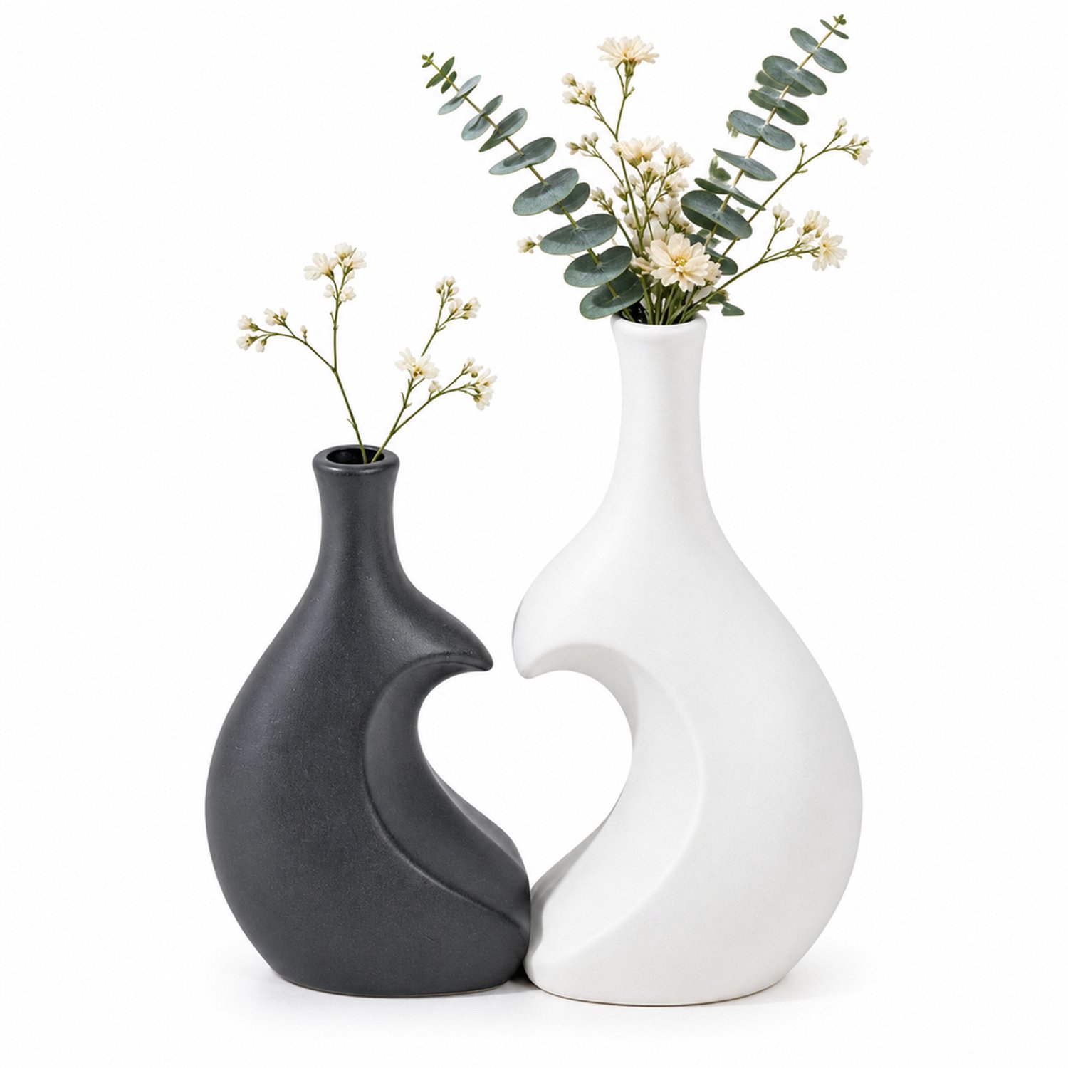 SWGOTA Witte kunststof vaas, groot formaat, 24 cm hoog, matte omhelzingsvorm, decoratie voor woonkamer en hal, 1 stuk