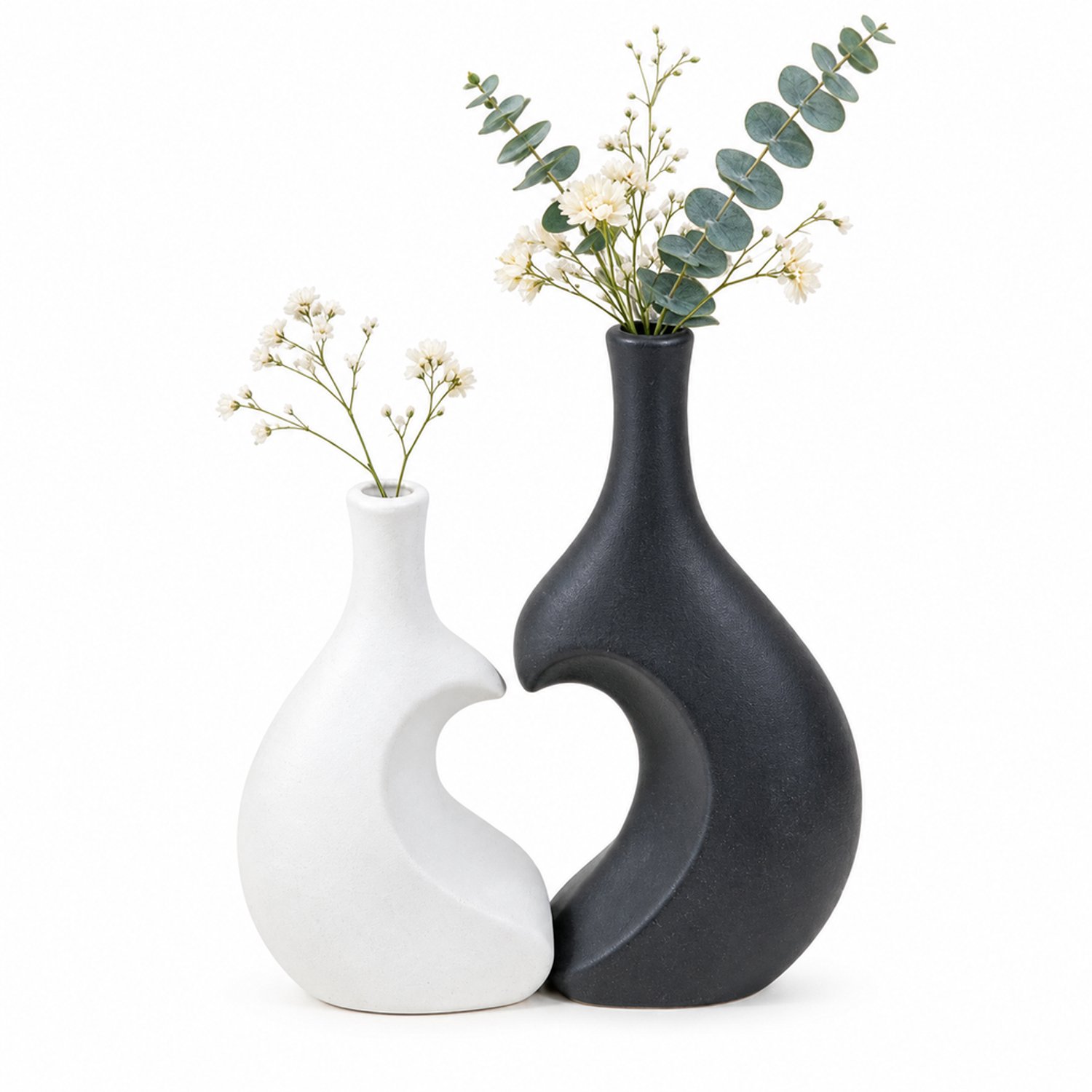 SWGOTA Kunststof vaas in omhelzingsvorm - matzwart, groot, 24 cm hoog - decoratieve vaas voor woonkamer en slaapkamer