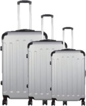 Travelsuitcase - Kofferset Avalon - 3 delig - Reiskoffers met cijferslot en op wielen - ABS - zilver - handbagage en ruimbagage