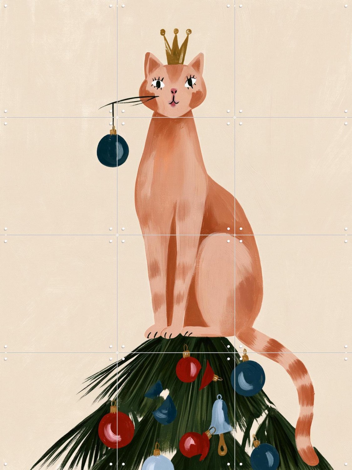 IXXI Alles Onder Controle Deze Kerst, Atelier Pommeline - 60 x 80 cm - Grote wanddecoratie en posters - Cartoonesk, Speels, Modern, Babykamer Beige