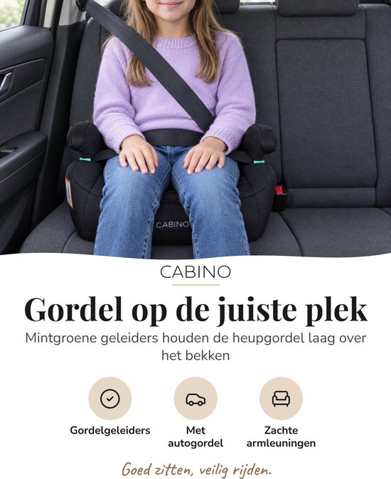 Cabino Zitverhoger Auto – Isofix – i-Size R129 – Autostoel Booster met Armleuningen – Zwart — afbeelding 5