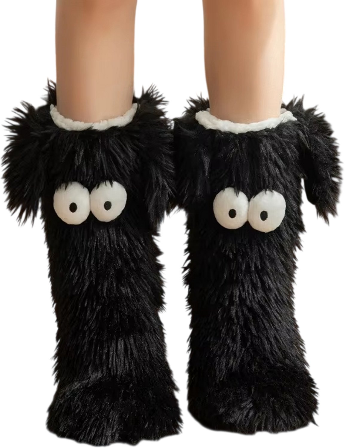 Wintersokken Dames en Heren – Warme Antislip Huissokken met Puppyren Grote Cartoonogen Dikke Zachte Koraalsokken voor de Winter Zwart