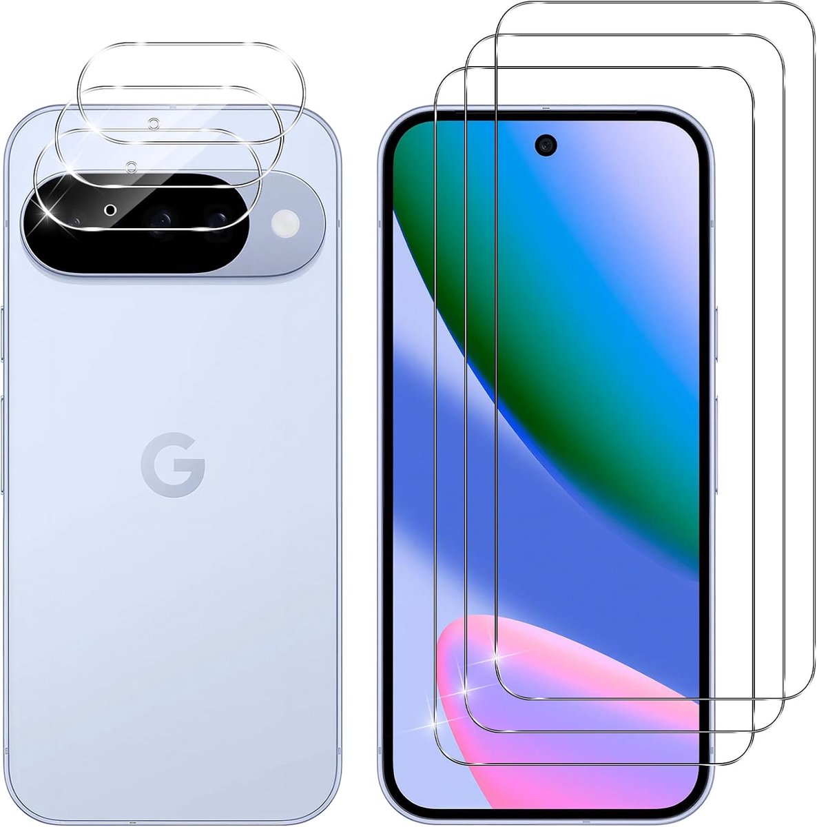 Gehard glas voor Google Pixel 10, 3 stuks displaybeschermfolie + 3 stuks camerabeschermfolie, hardheid 9H glas, HD krasbestendig, luchtbelvrij, glazen scherm