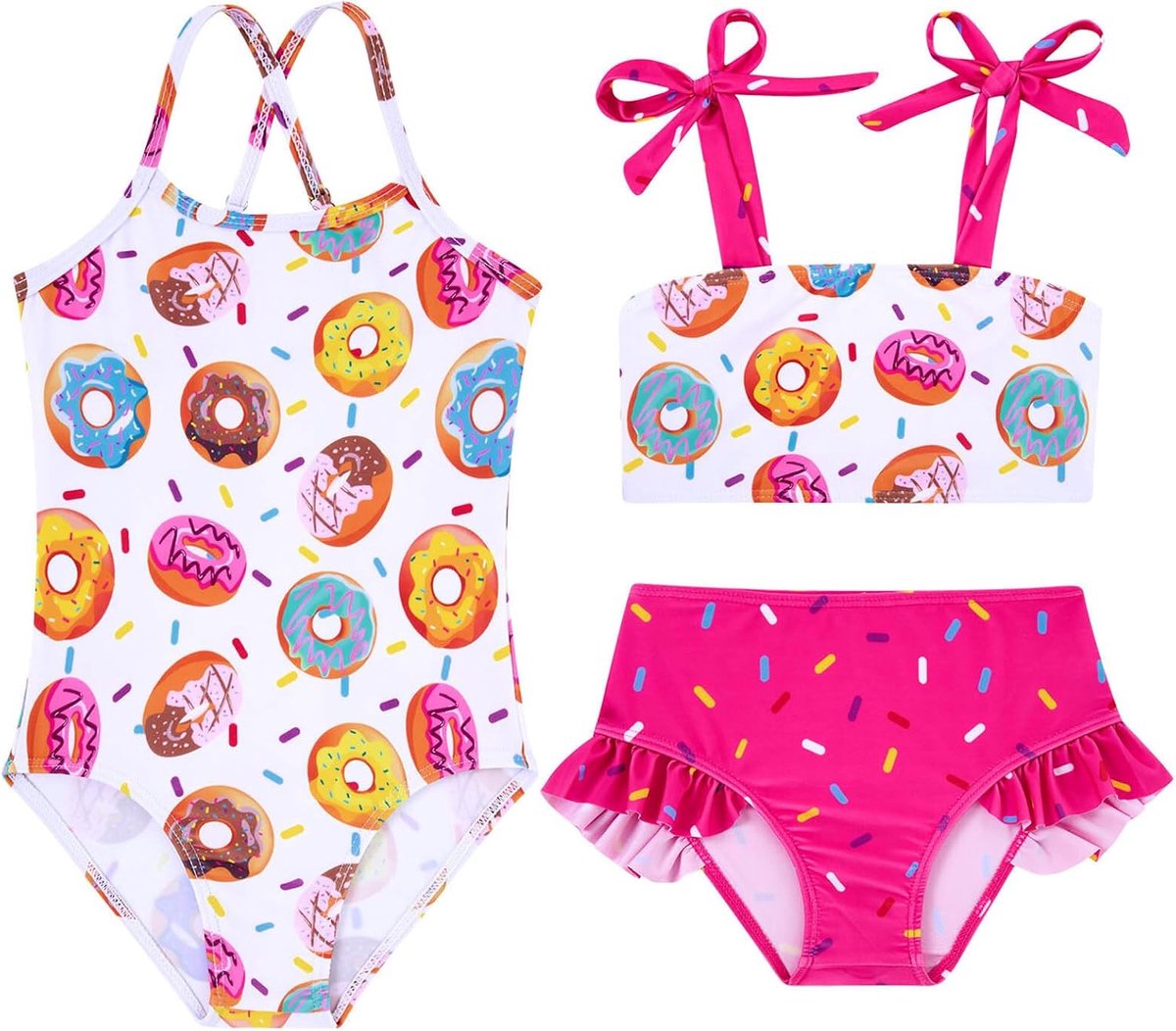 Badpak voor meisjes, eendelig badpak, bikiniset, twee sets badmode, zwemkostuum, strandbadpak voor kinderen van 2-7 jaar
