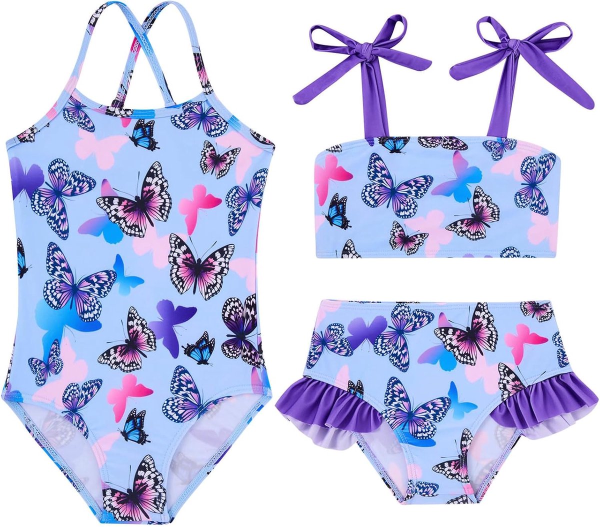 Badpak voor meisjes, eendelig badpak, bikiniset, twee sets badmode, zwemkostuum, strandbadpak voor kinderen van 2-7 jaar