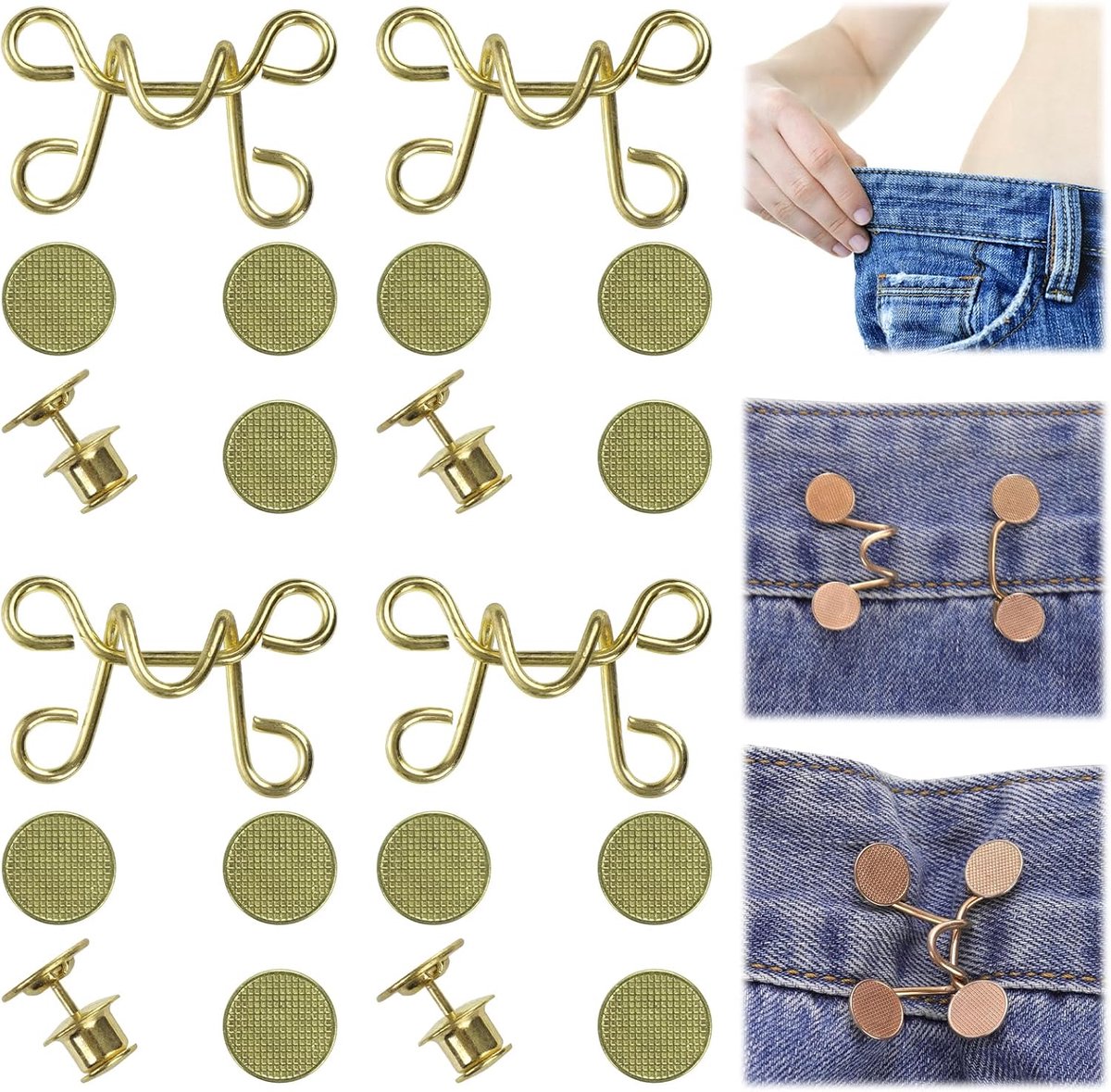 4 Stuks Broek Taille Spanner, Verwijderbare Jeans Knop, Verstelbare Pin Zonder Naaien Voor Losse Broek En Rok (Gouden Groot)